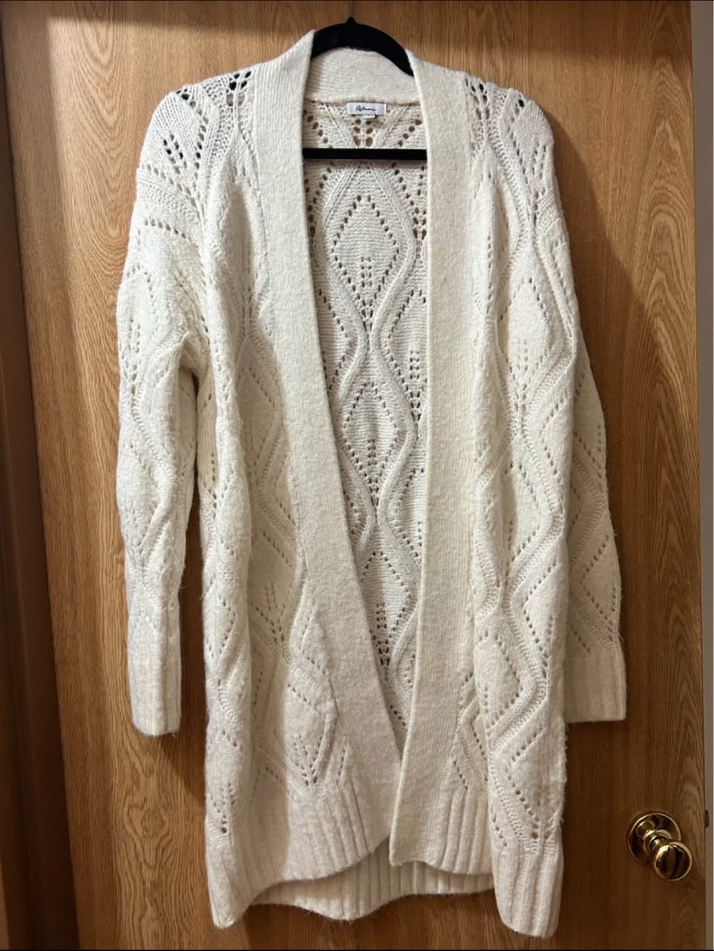 Reitmans Ivory Open-Front Lace-Knit Cardigan